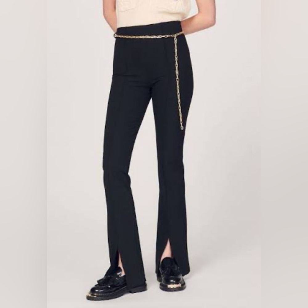 Sandro Black Flare Pants without Gold Chain Accent